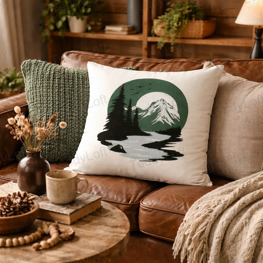 Pillowcase with Mountain Landscape